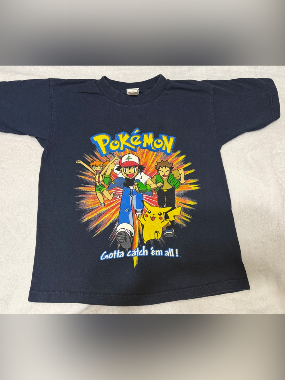 Pokemon Kids Navy Blue Tee with Pikachu & Ash Graphic